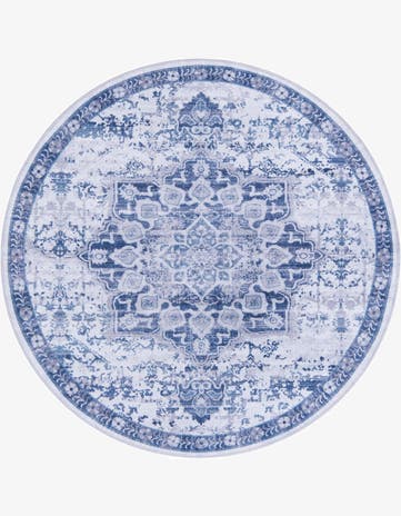 Gray Blue Washable Francesca Round Rug