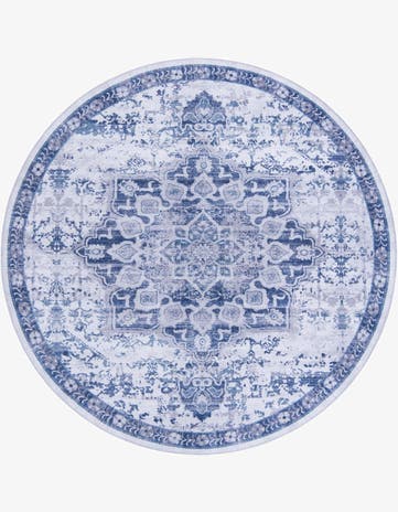 Gray Blue Washable Renaissance Round Rug