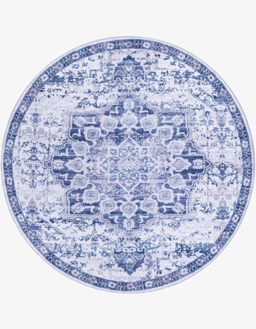 Gray Blue Washable Renaissance Round Rug