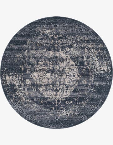Gray Blue Villa Round Rug