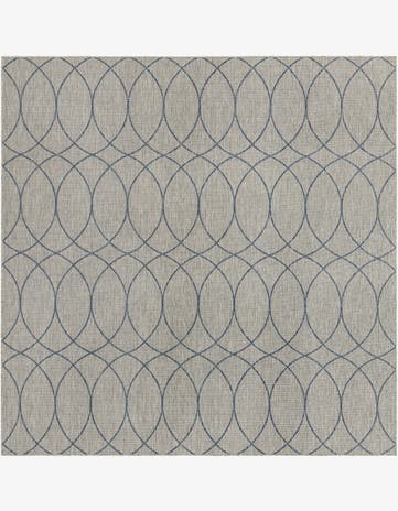 Gray Blue Easy-Clean Lattice Indoor / Outdoor Square Rug