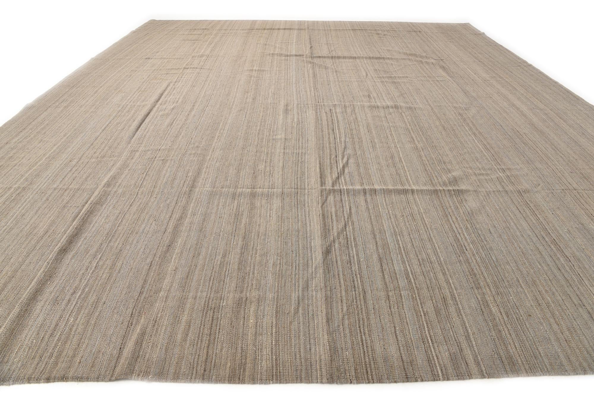 13' 8 x 16' Hand Woven Kilim Modern Wool Rug