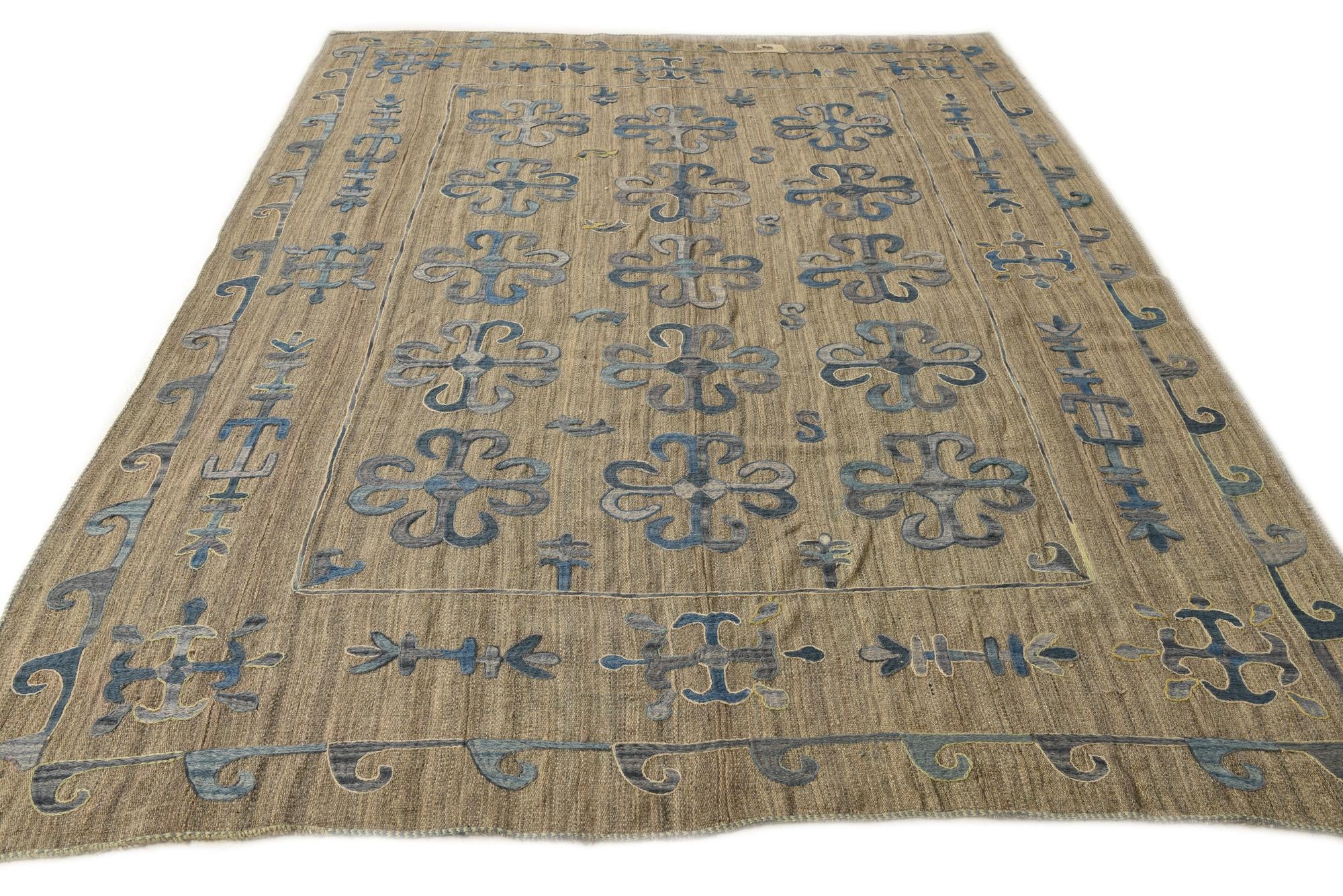 6' 7 x 9' Hand Woven Kilim Suzani Wool Rug