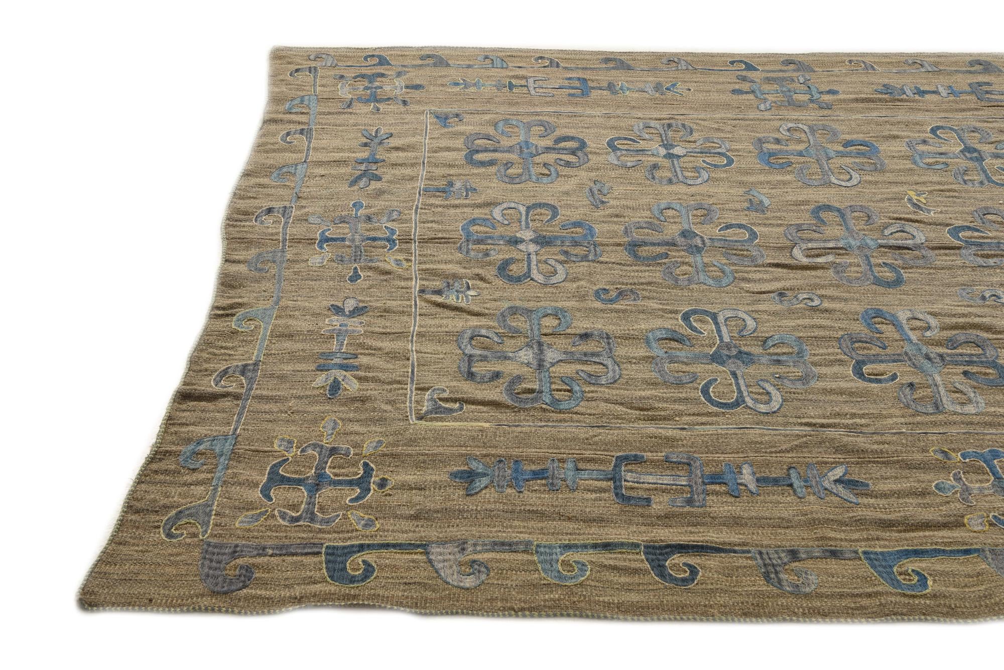 6' 7 x 9' Hand Woven Kilim Suzani Wool Rug