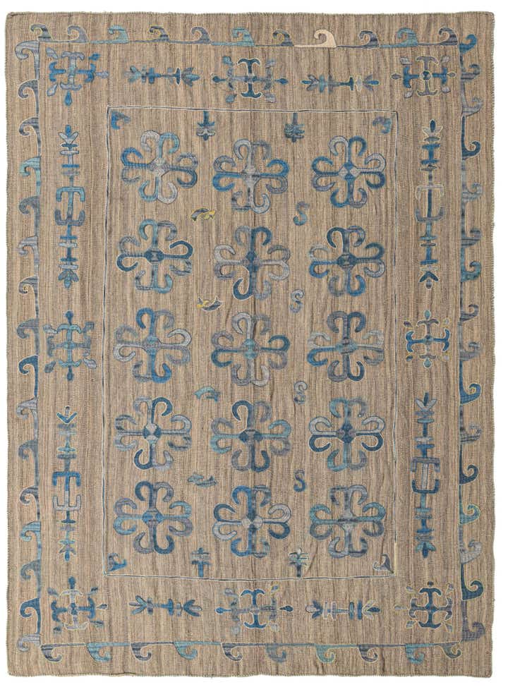 6' 7 x 9' Hand Woven Kilim Suzani Wool Rug