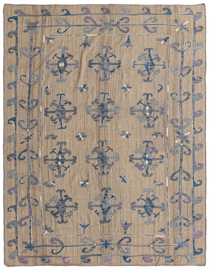 Detail image of 6' 4 x 8' 10 Hand Woven Kilim Suzani Wool Rug