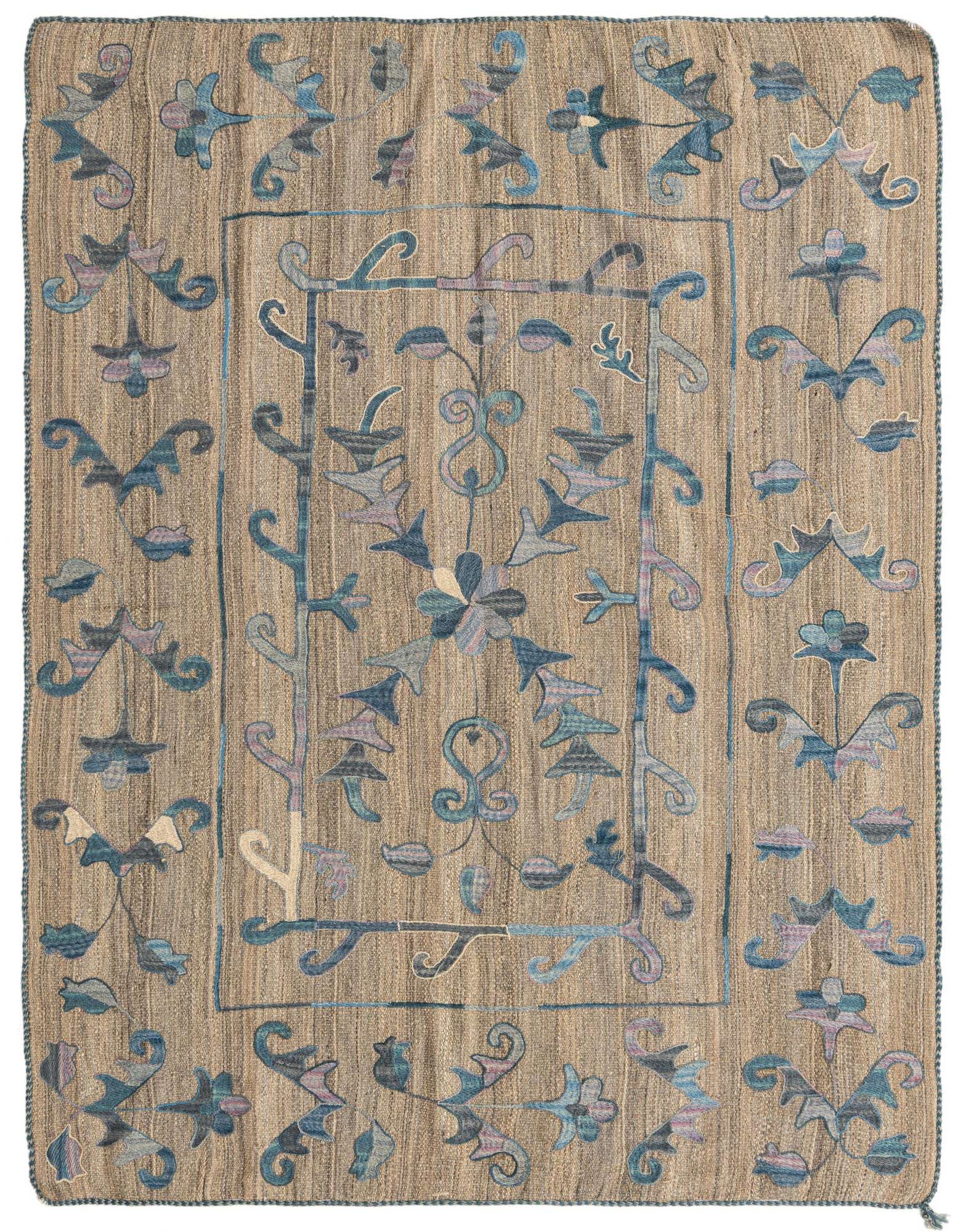 5' 2 x 6' 5 Hand Woven Kilim Suzani Wool Rug