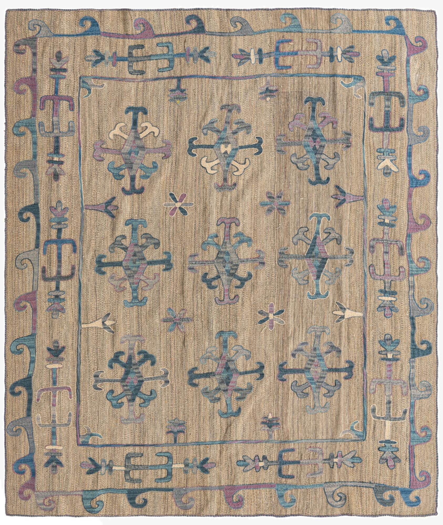 5' 9 x 7'  Hand Woven Kilim Suzani Wool Rug