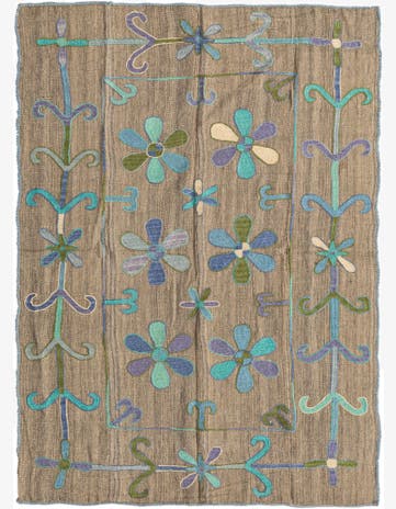 3' 9 x 5' 2 Hand Woven Kilim Suzani Wool Rug