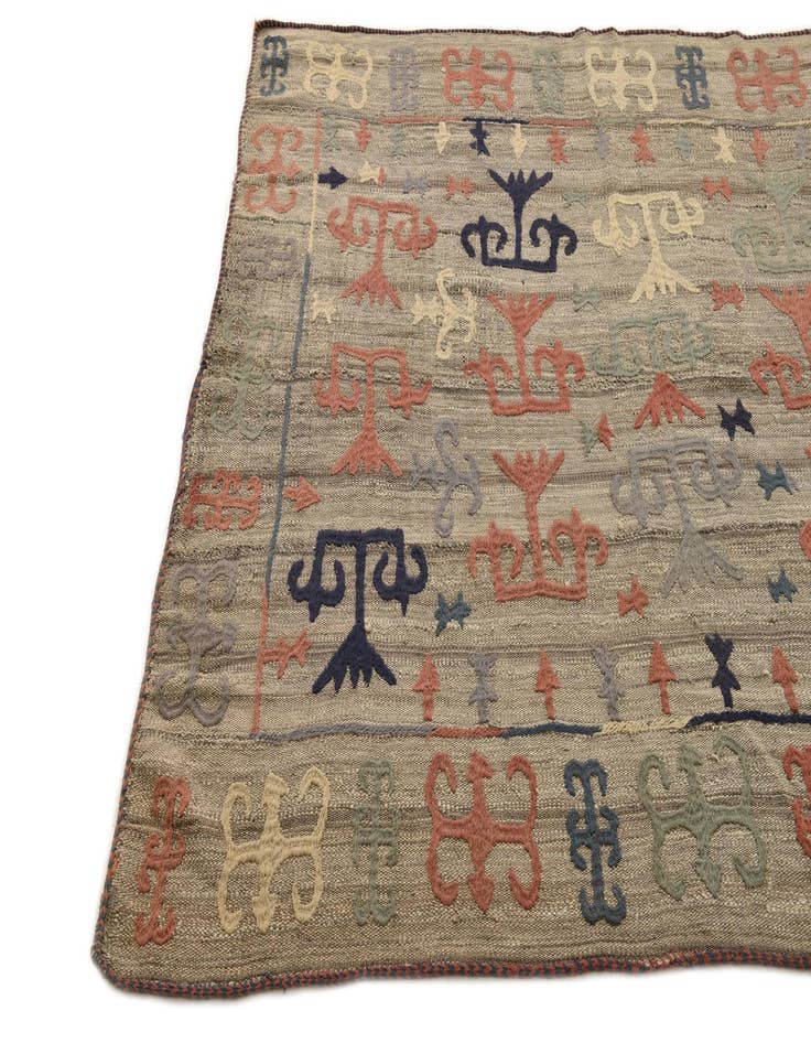 Detail image of 4' 10 x 5' 4  Hand Woven Kilim Suzani Wool Square Rug