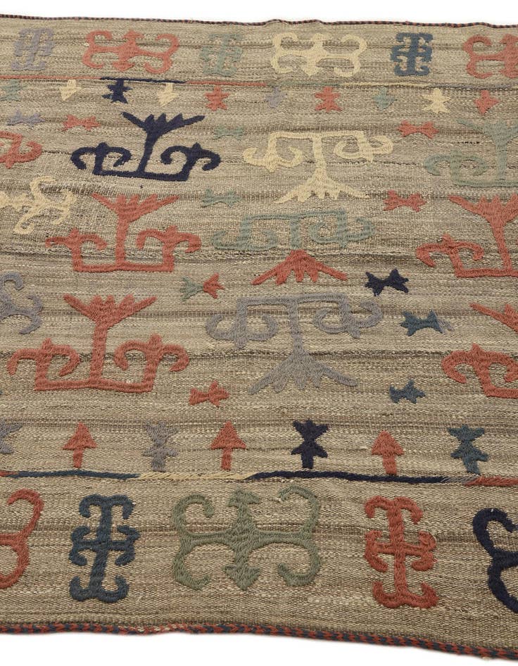 Detail image of 4' 10 x 5' 4  Hand Woven Kilim Suzani Wool Square Rug