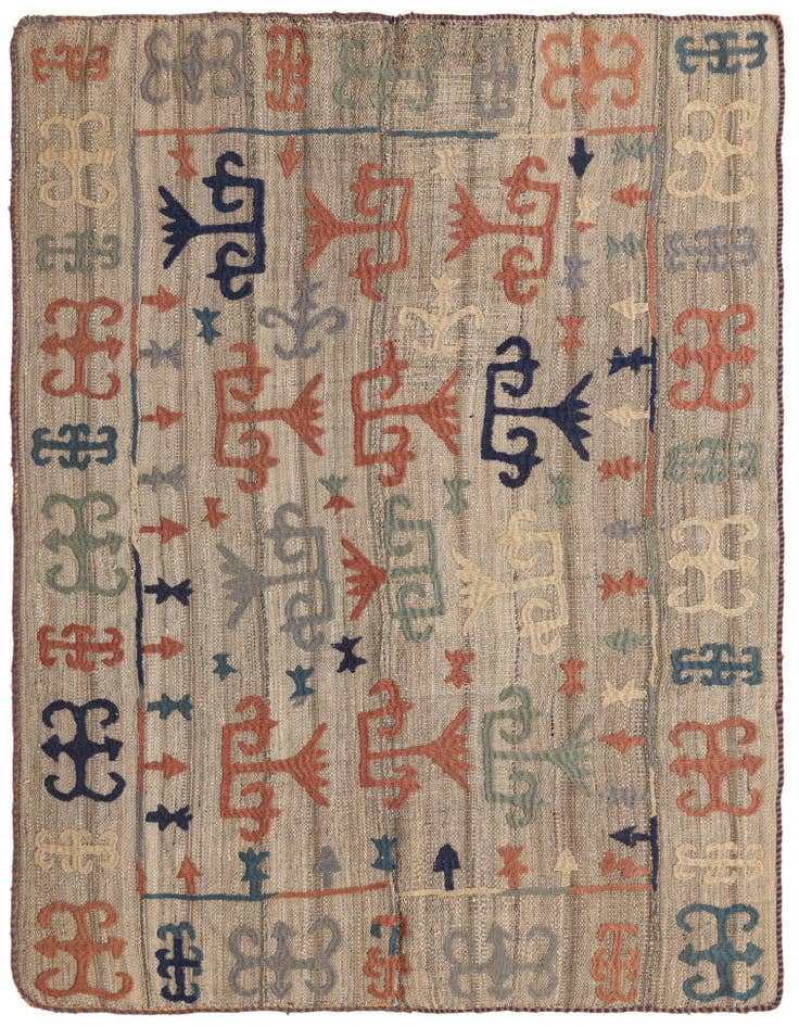 Detail image of 4' 10 x 5' 4 Hand Woven Kilim Suzani Wool Square Rug