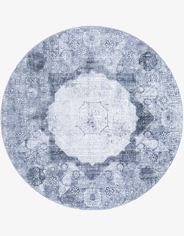 Gray Ivory Washable Yara Round Rug