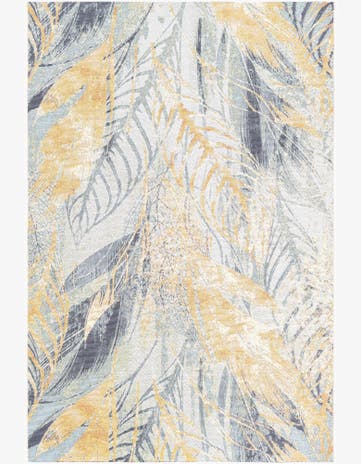Gray Ivory Yellow Easy-Clean Botanical Indoor / Outdoor Rug