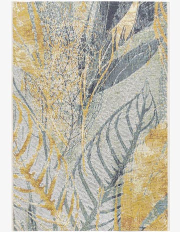 Gray Ivory Yellow Easy-Clean Botanical Indoor / Outdoor Rug