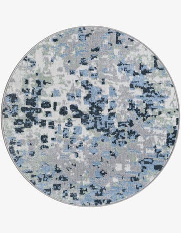 Gray Navy Green Kamala Washable Round Rug