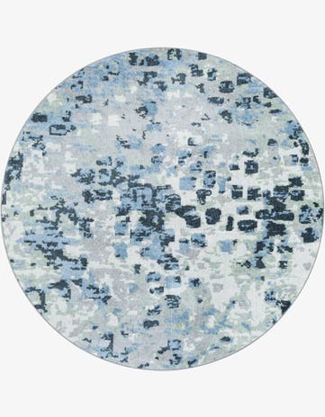 Gray Navy Green Kamala Washable Round Rug