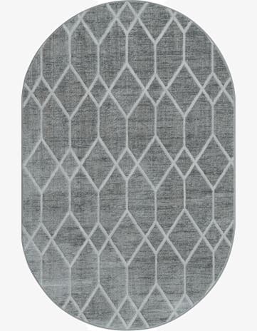 Gray Lattice Trellis Oval Rug