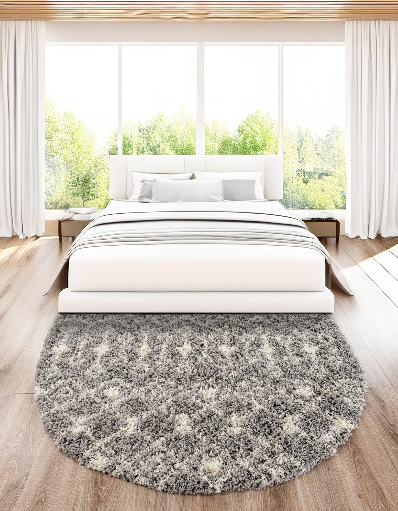 Gray 160cm x 245cm Moroccan Trellis Shag Oval Rug Rugs UK