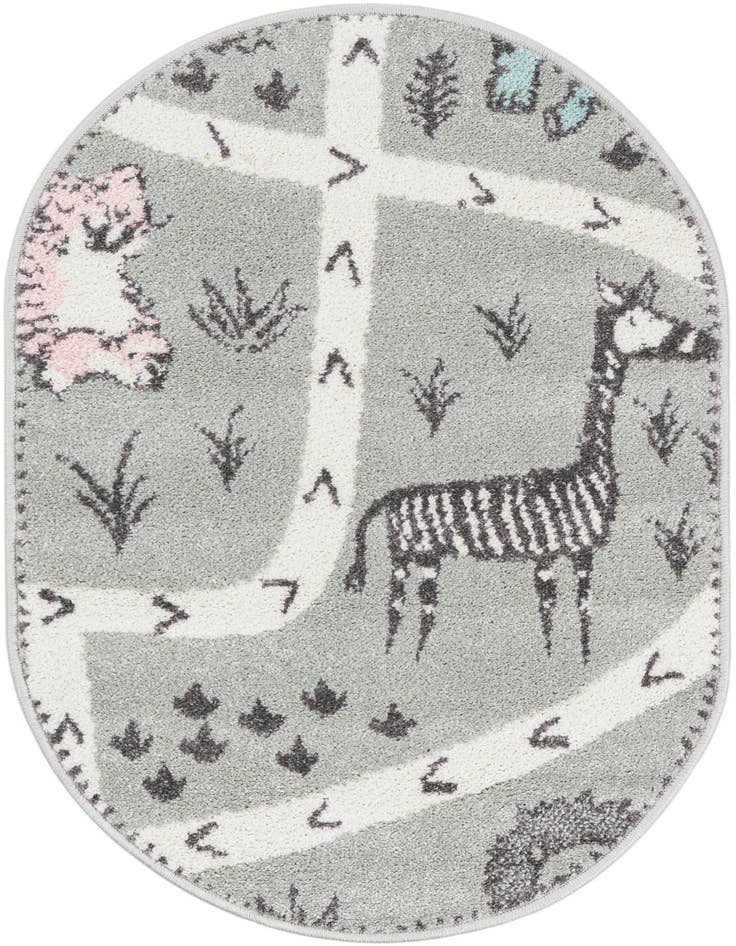 Detail image of 2' 2 x 3' 1 Animals Whimsy Kids Oval Rug