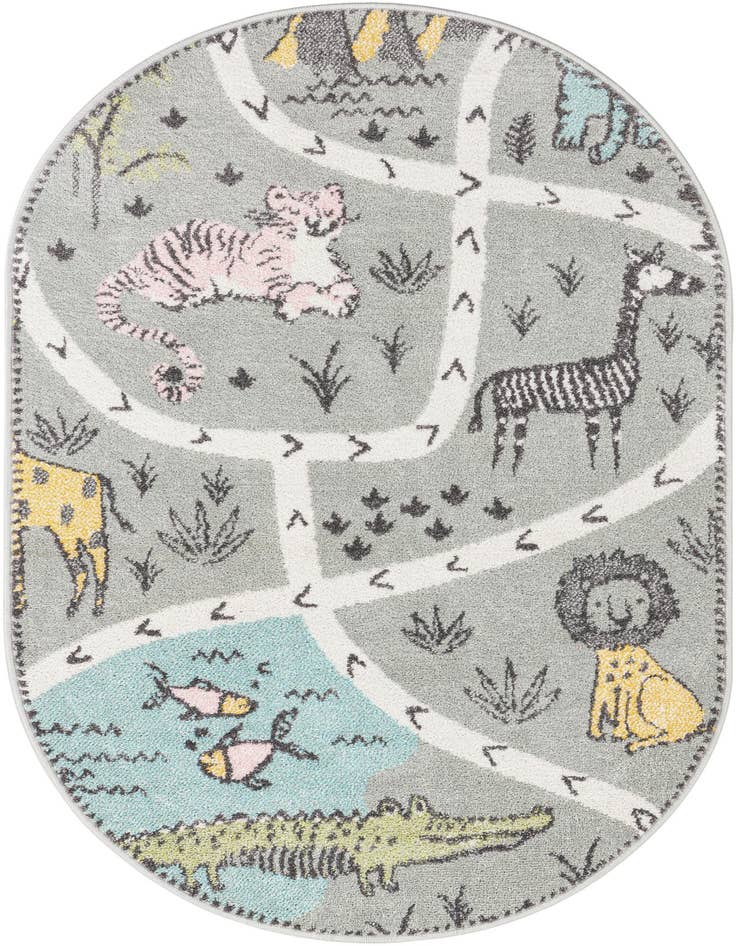 Detail image of 3' 3 x 5' 3 Animals Whimsy Kids Oval Rug