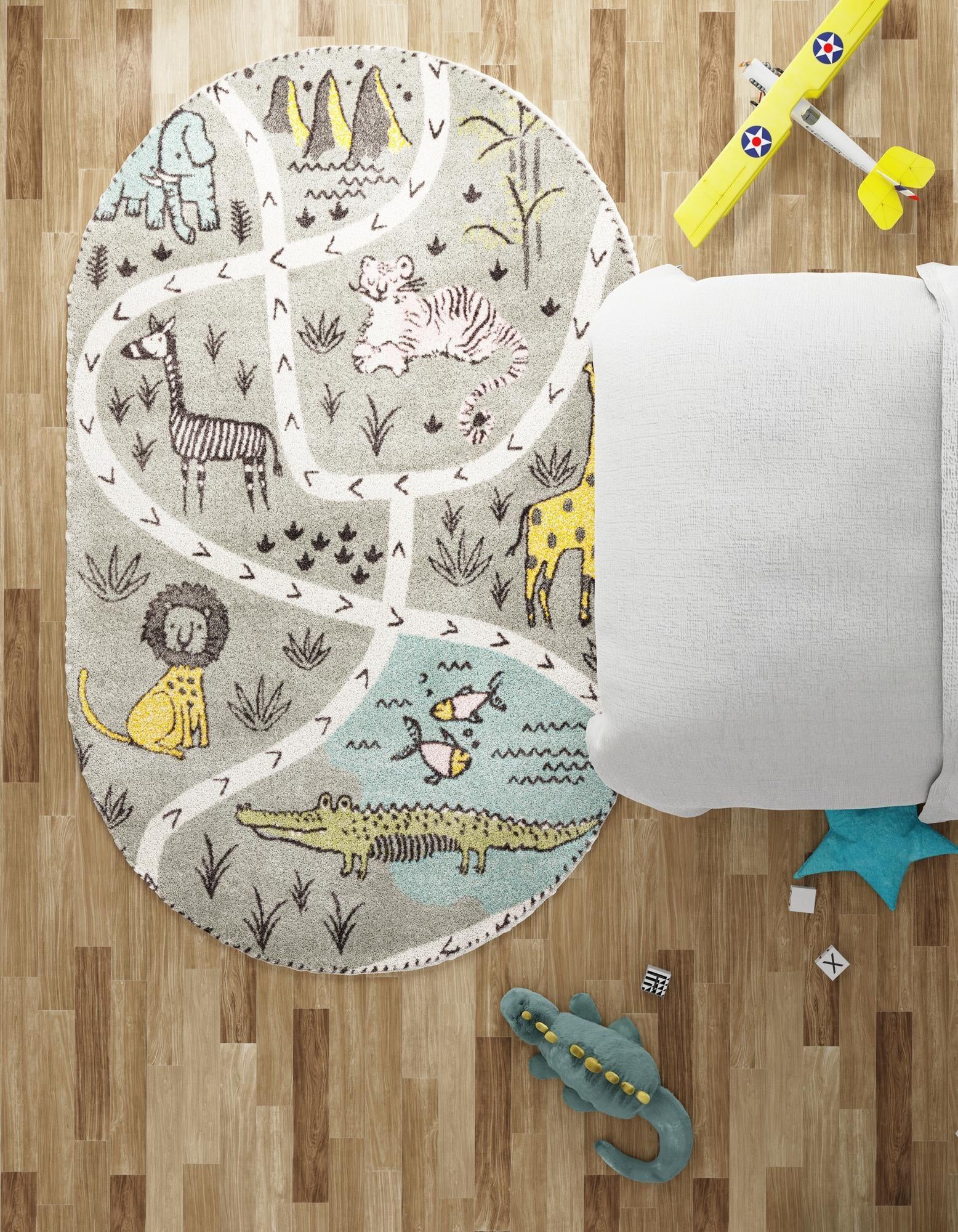 3' 3 x 5' 3 Animals Whimsy Kids Oval Rug