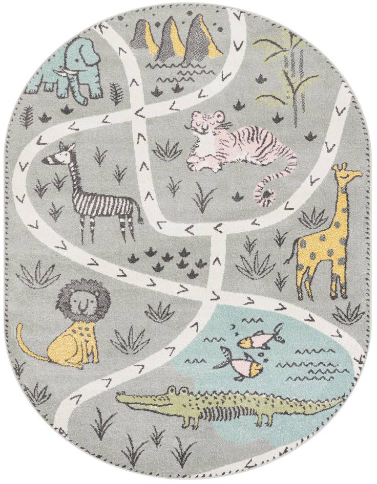 Detail image of 5' 3 x 8' Animals Whimsy Kids Oval Rug