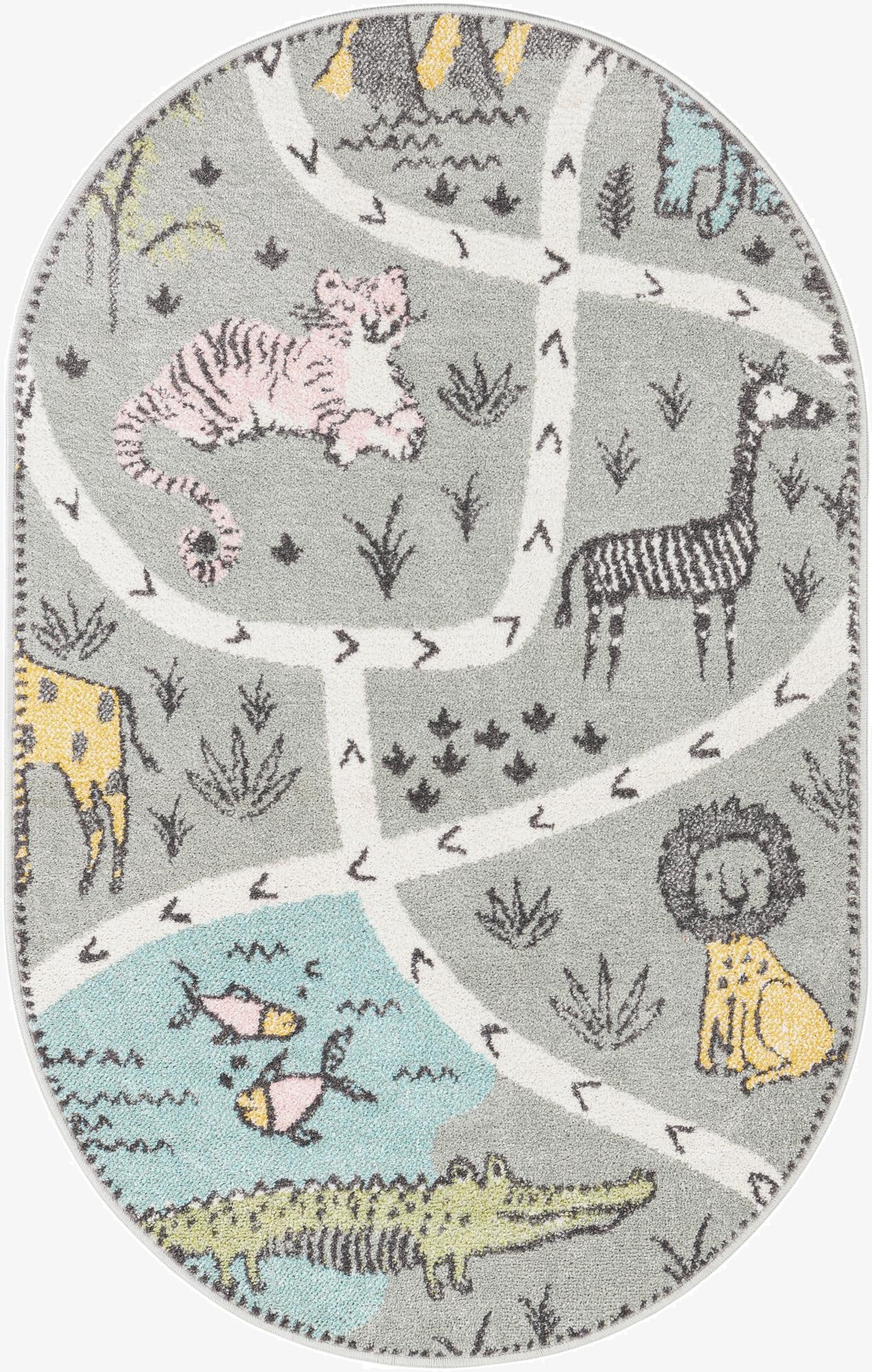 3' 3 x 5' 3 Animals Whimsy Kids Oval Rug