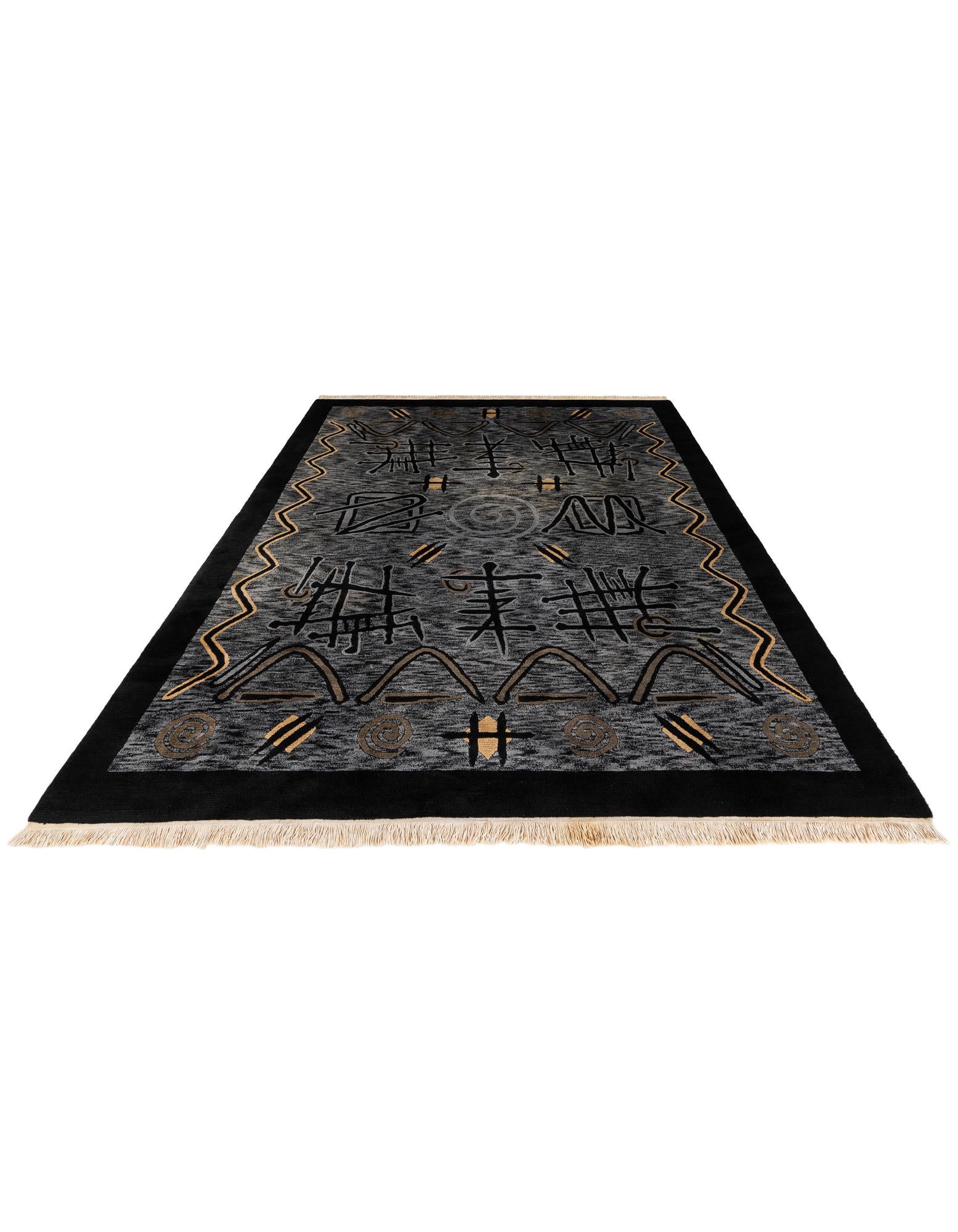 6' 8 x 9' 9 Hand Knotted Carved Pekin Wool Rug