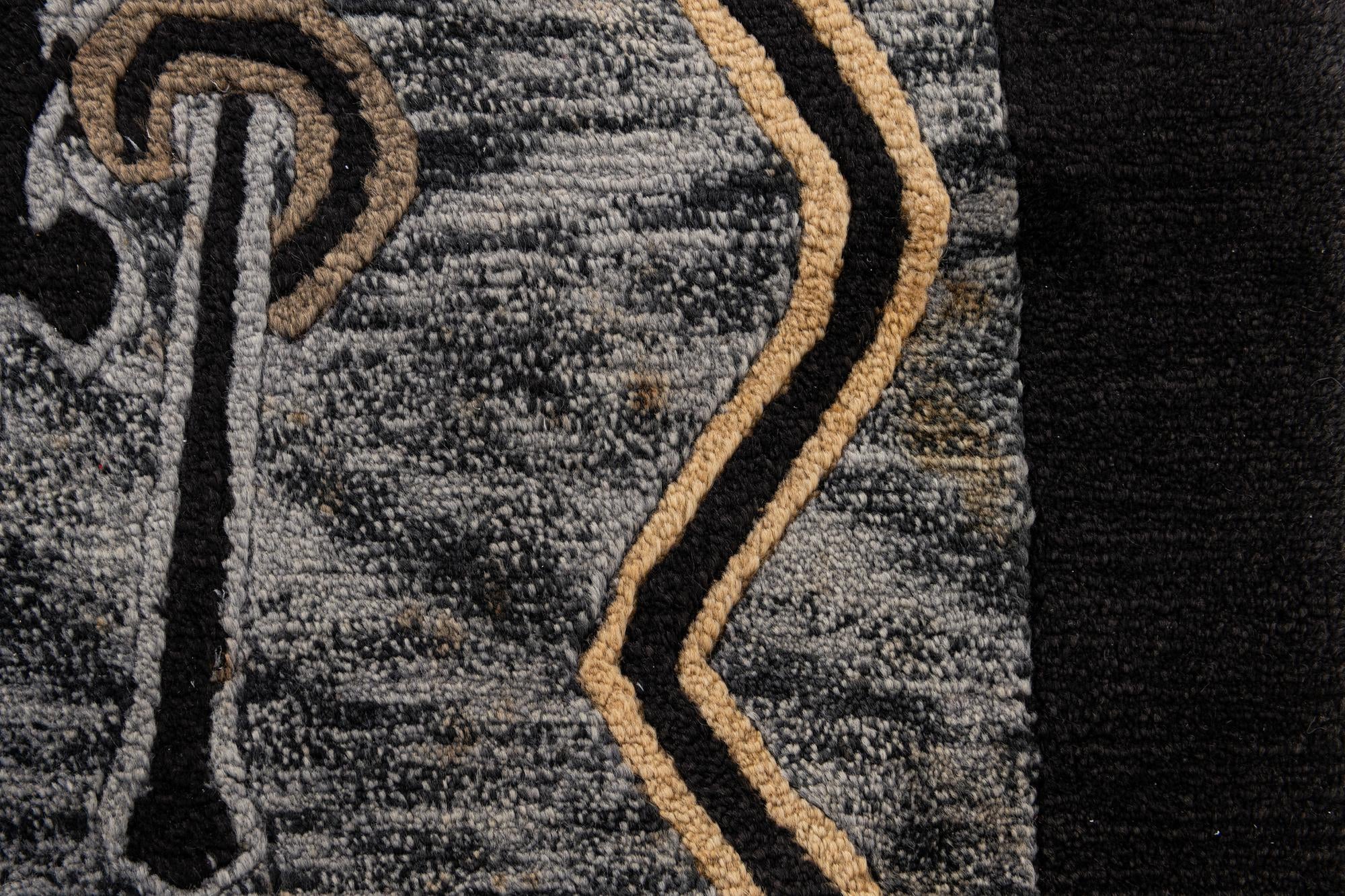 6' 8 x 9' 9 Hand Knotted Carved Pekin Wool Rug
