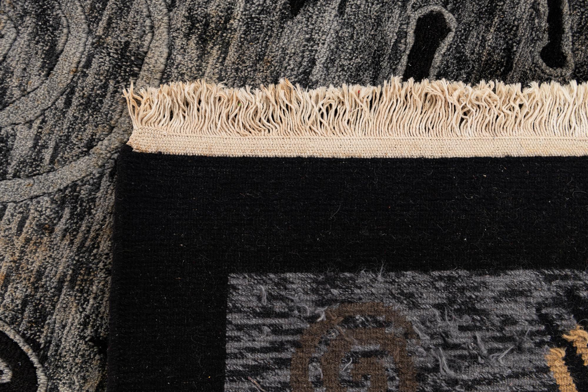 6' 8 x 9' 9 Hand Knotted Carved Pekin Wool Rug