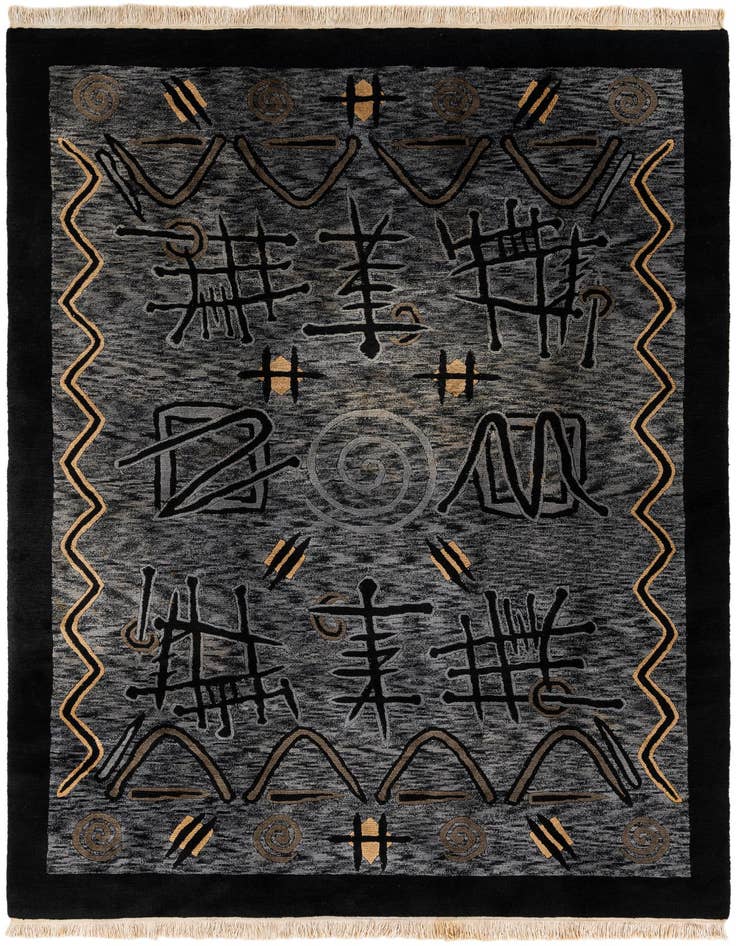 Detail image of 6' 8 x 9' 9 Hand Knotted Carved Pekin Wool Rug