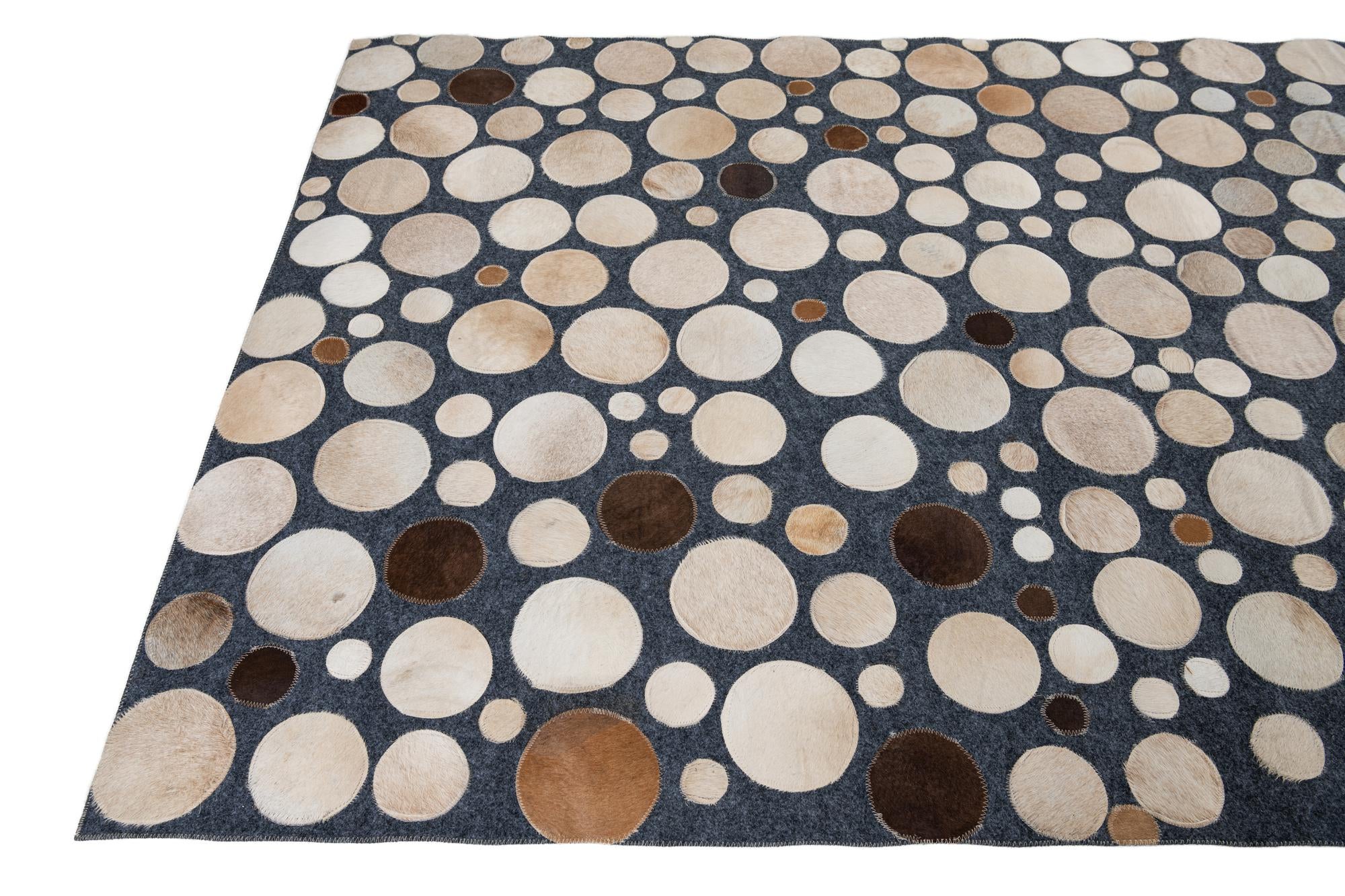5' x 7' 8 Cowhide Leather Rug