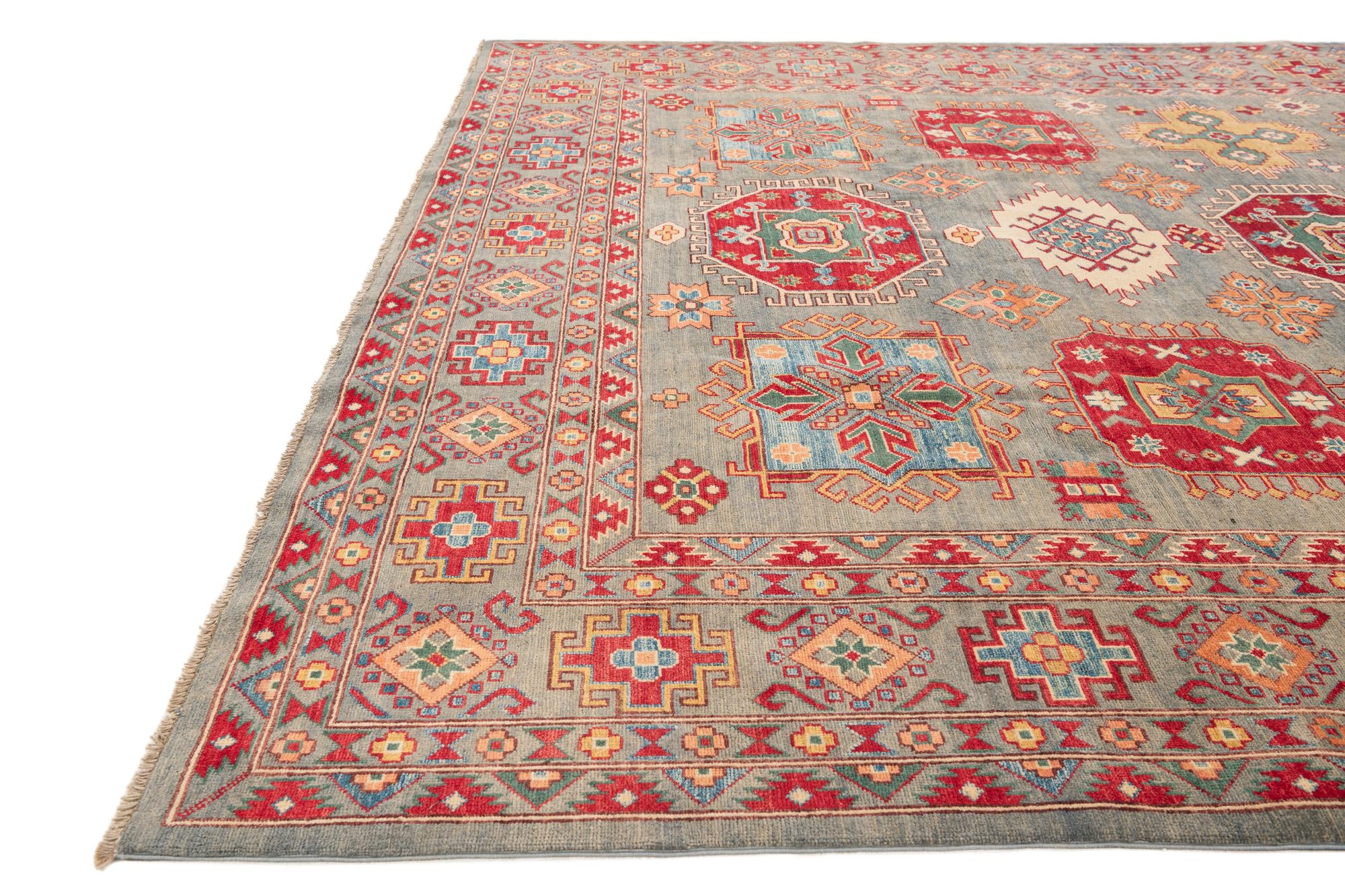 Gray 9' x 11' 10 Hand Knotted Kazak Rug | Rugs.com