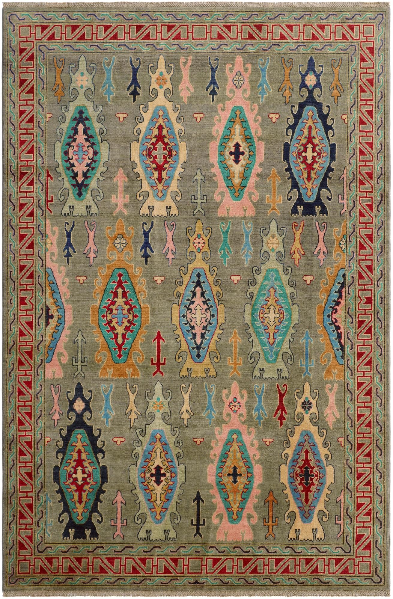 6' 7 x 9' 11 Hand Knotted Kazak Rug