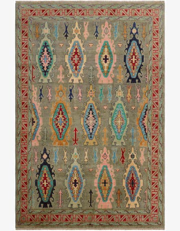 6' 7 x 9' 11 Hand Knotted Kazak Rug