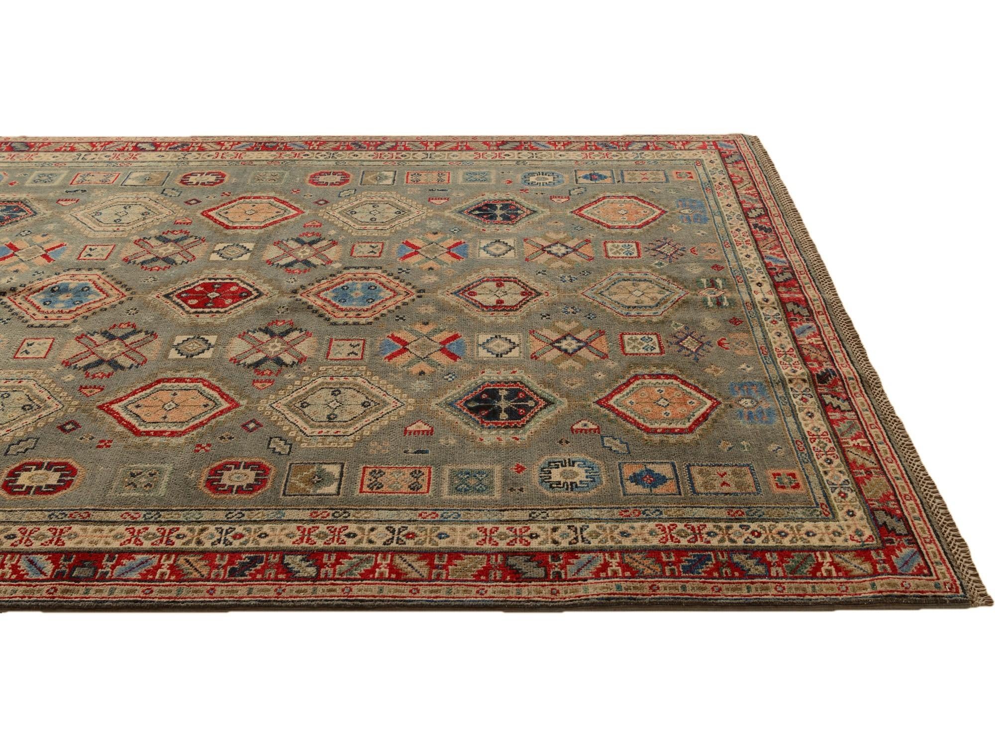 5' 7 x 7' 11 Hand Knotted Kazak Rug