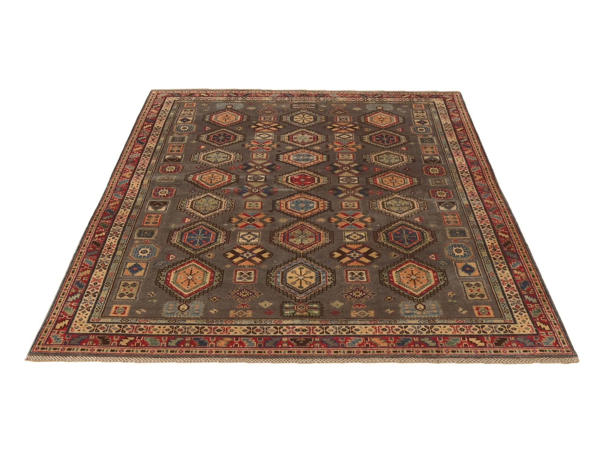 5' 8 x 8' Hand Knotted Kazak Rug