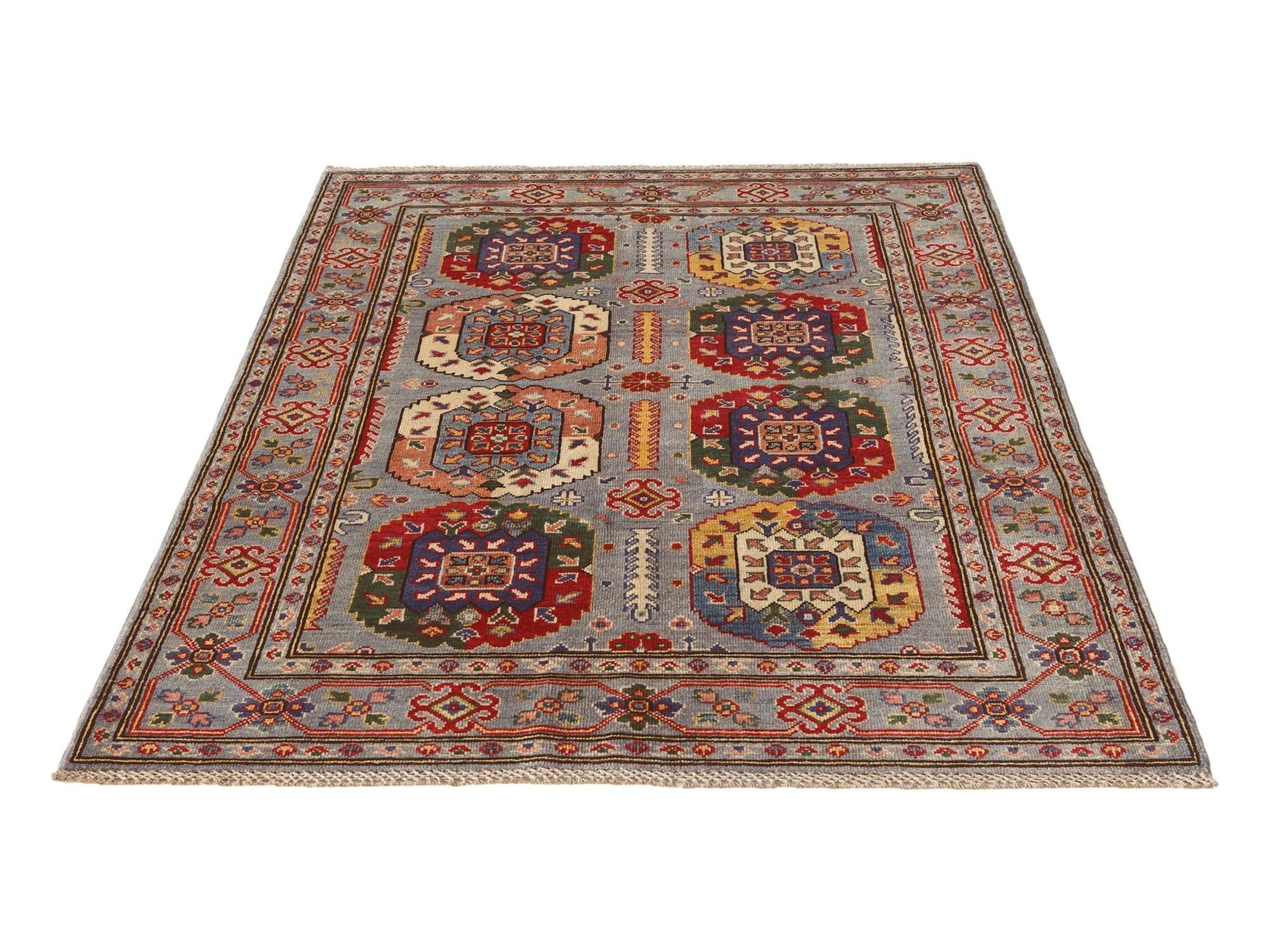 4' 3 x 6' Hand Knotted Kazak Rug