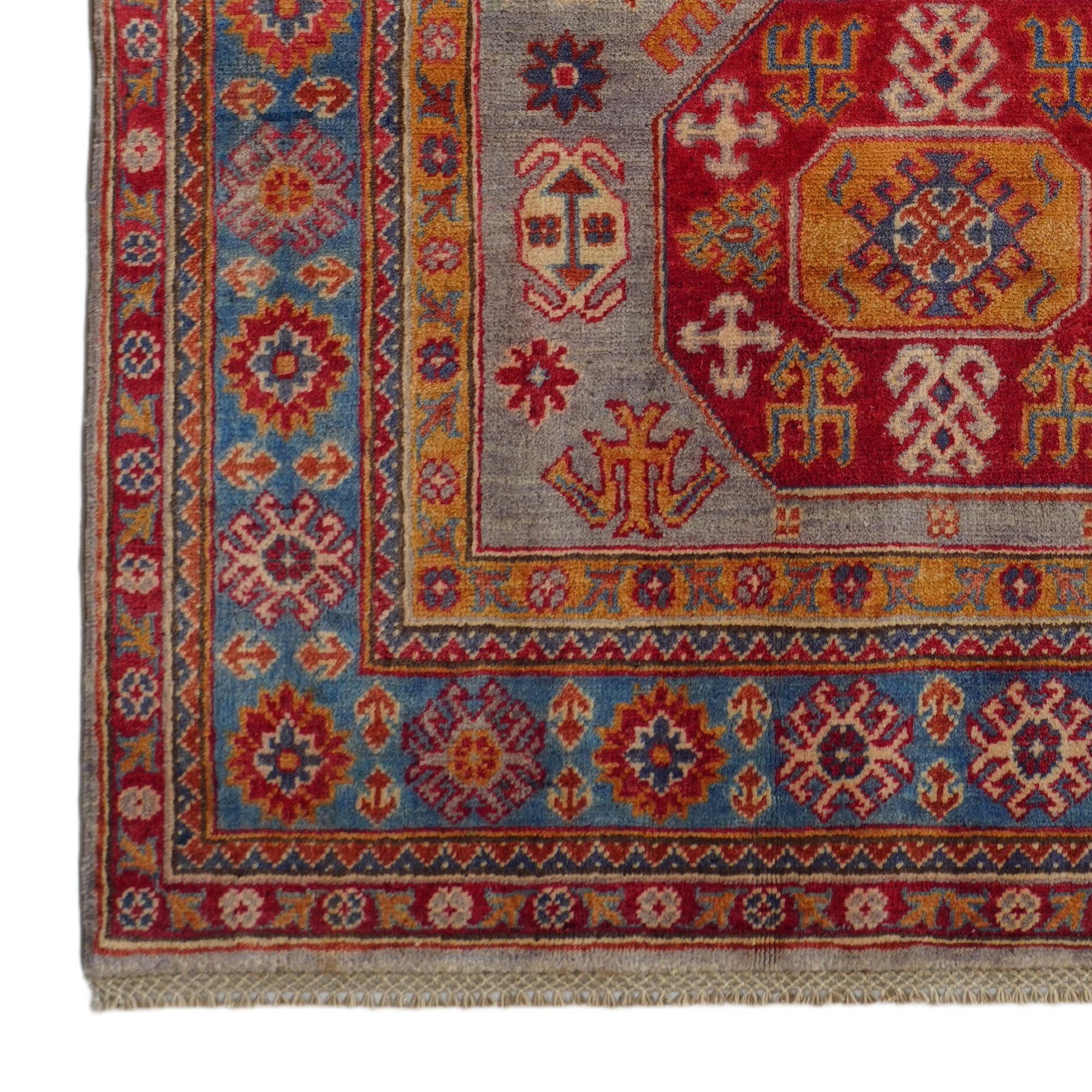4' x 6' 2 Hand Knotted Kazak Rug