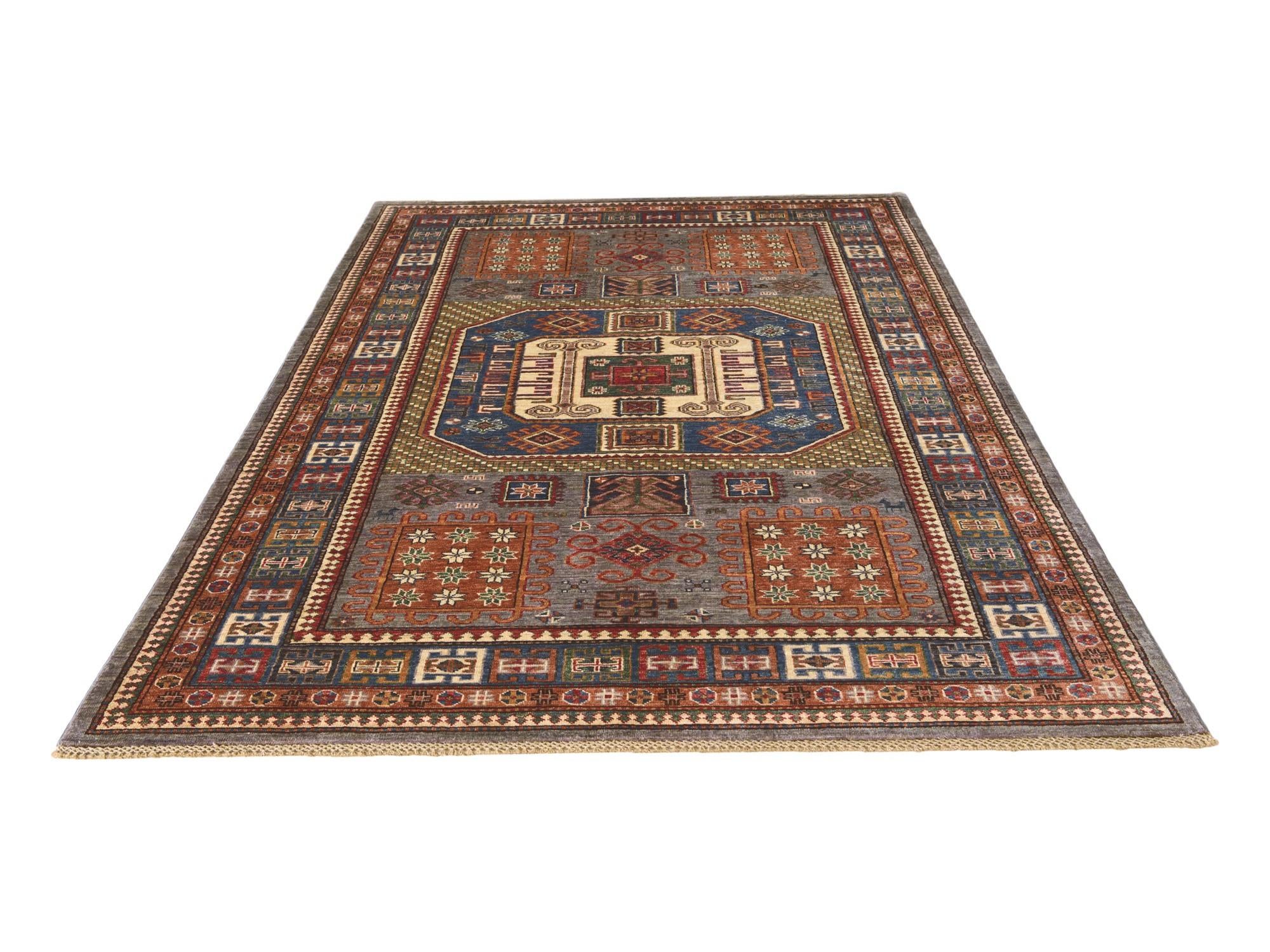 5' 7 x 8' 1 Hand Knotted Kazak Rug