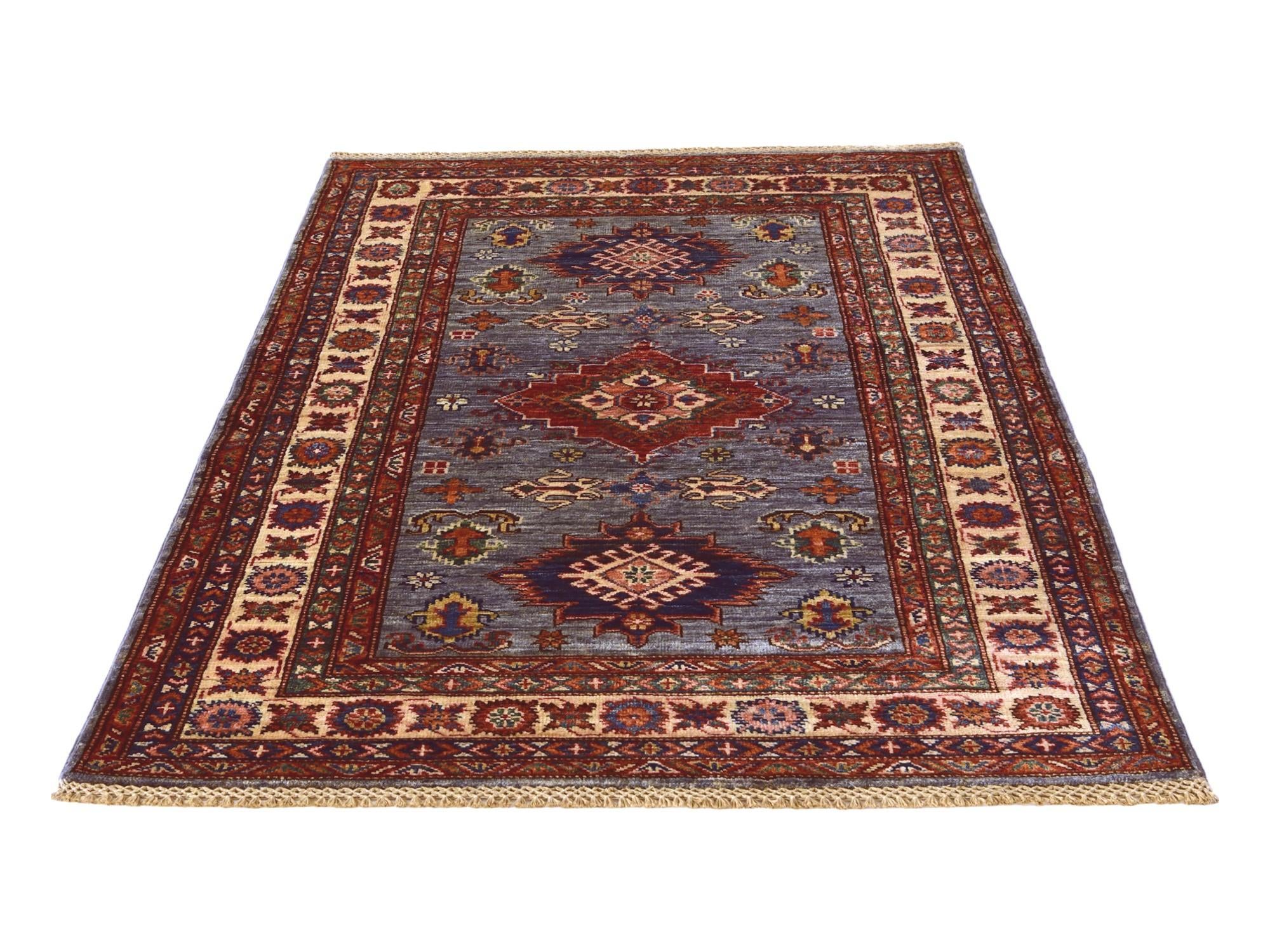 3' 4 x 4' 11 Hand Knotted Kazak Rug