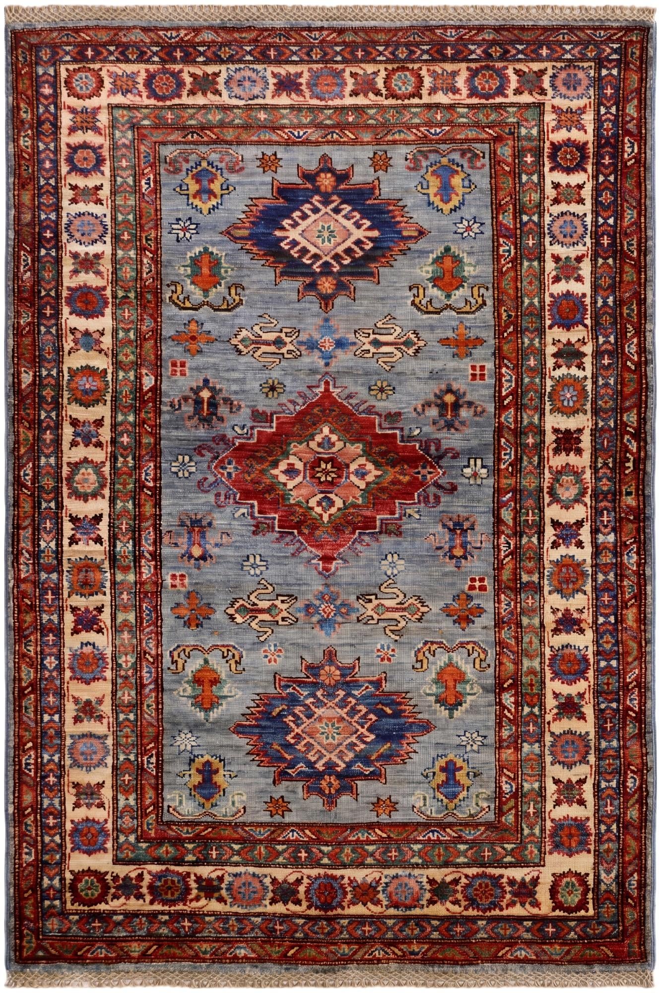 3' 4 x 4' 11 Hand Knotted Kazak Rug