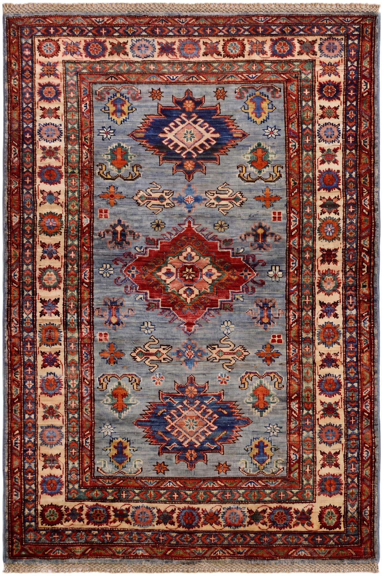 3' 4 x 4' 11 Hand Knotted Kazak Rug
