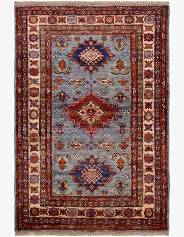 3' 4 x 4' 11 Hand Knotted Kazak Rug