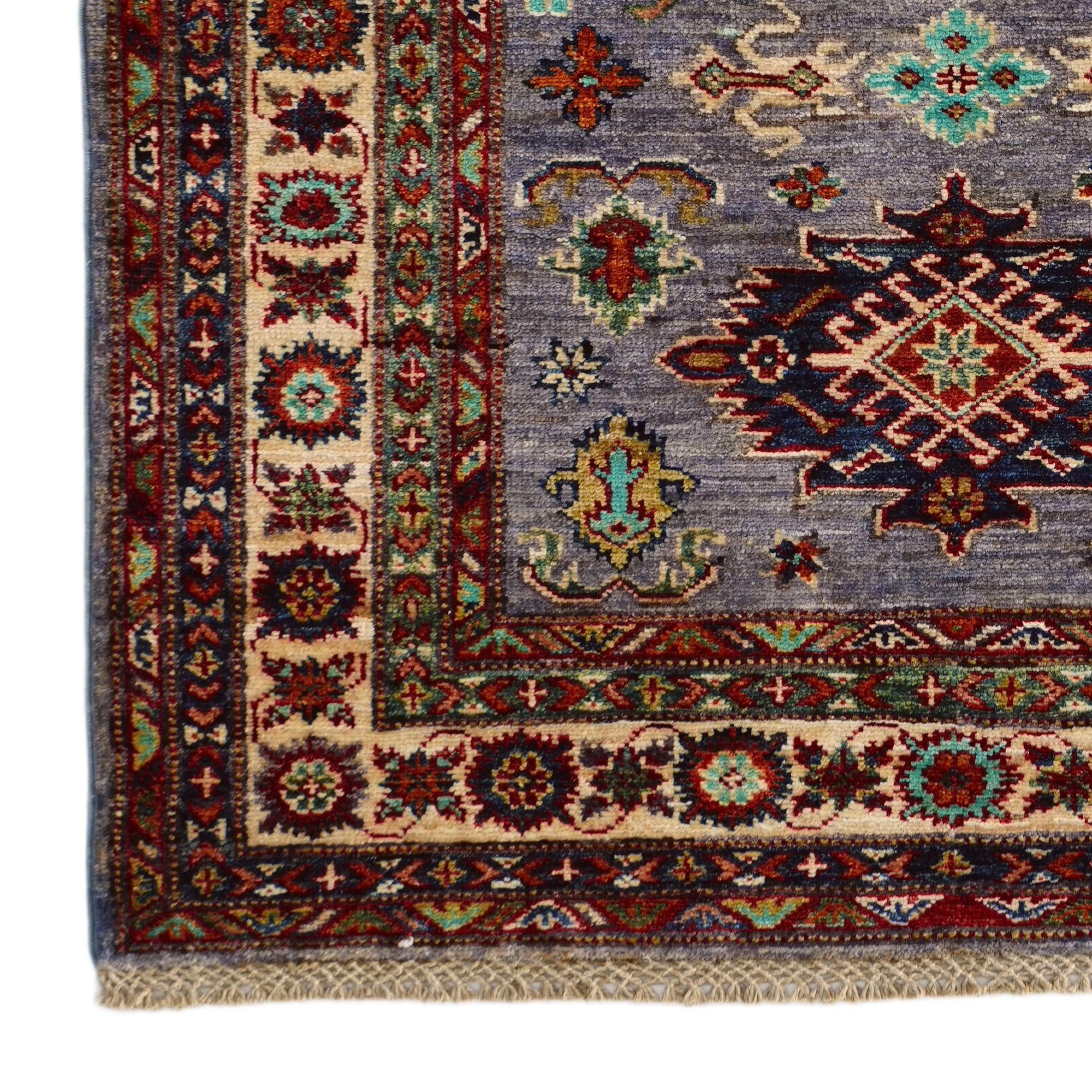 3' 4 x 4' 10 Hand Knotted Kazak Rug