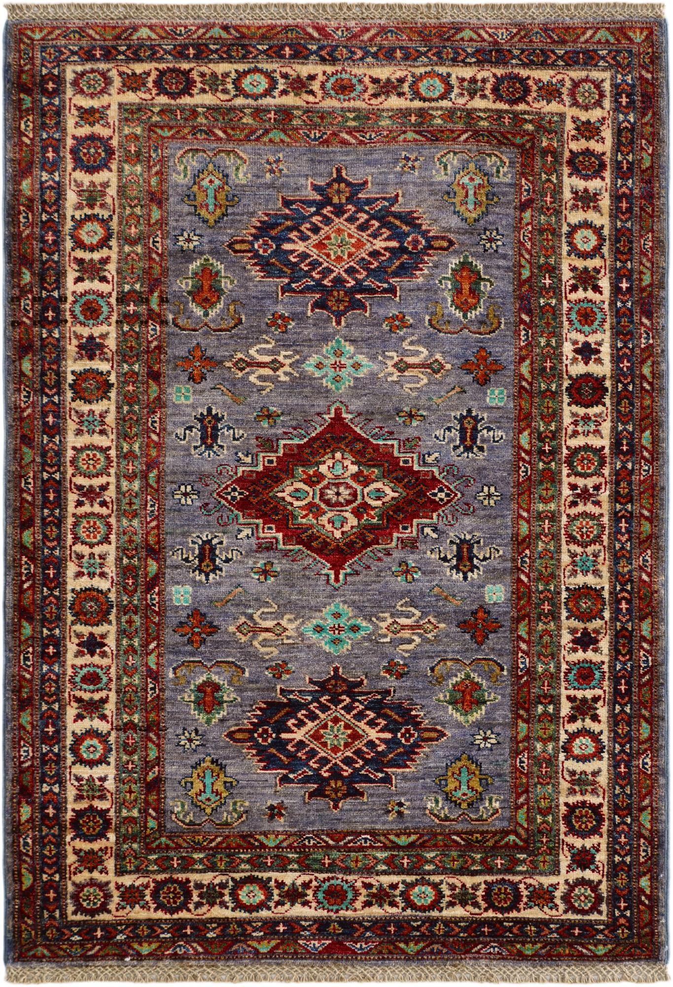 3' 4 x 4' 10 Hand Knotted Kazak Rug