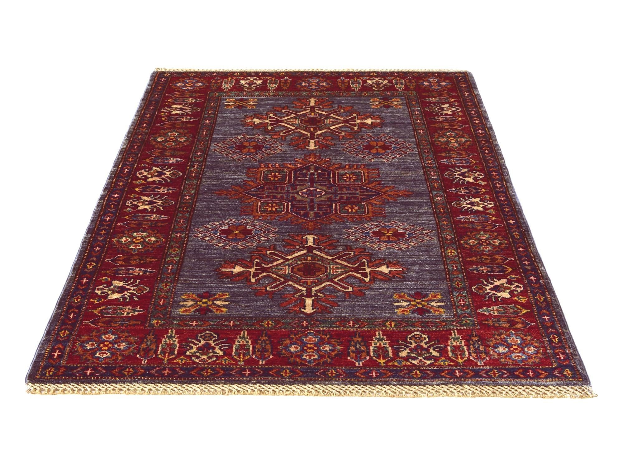 3' 4 x 4' 10 Hand Knotted Kazak Rug