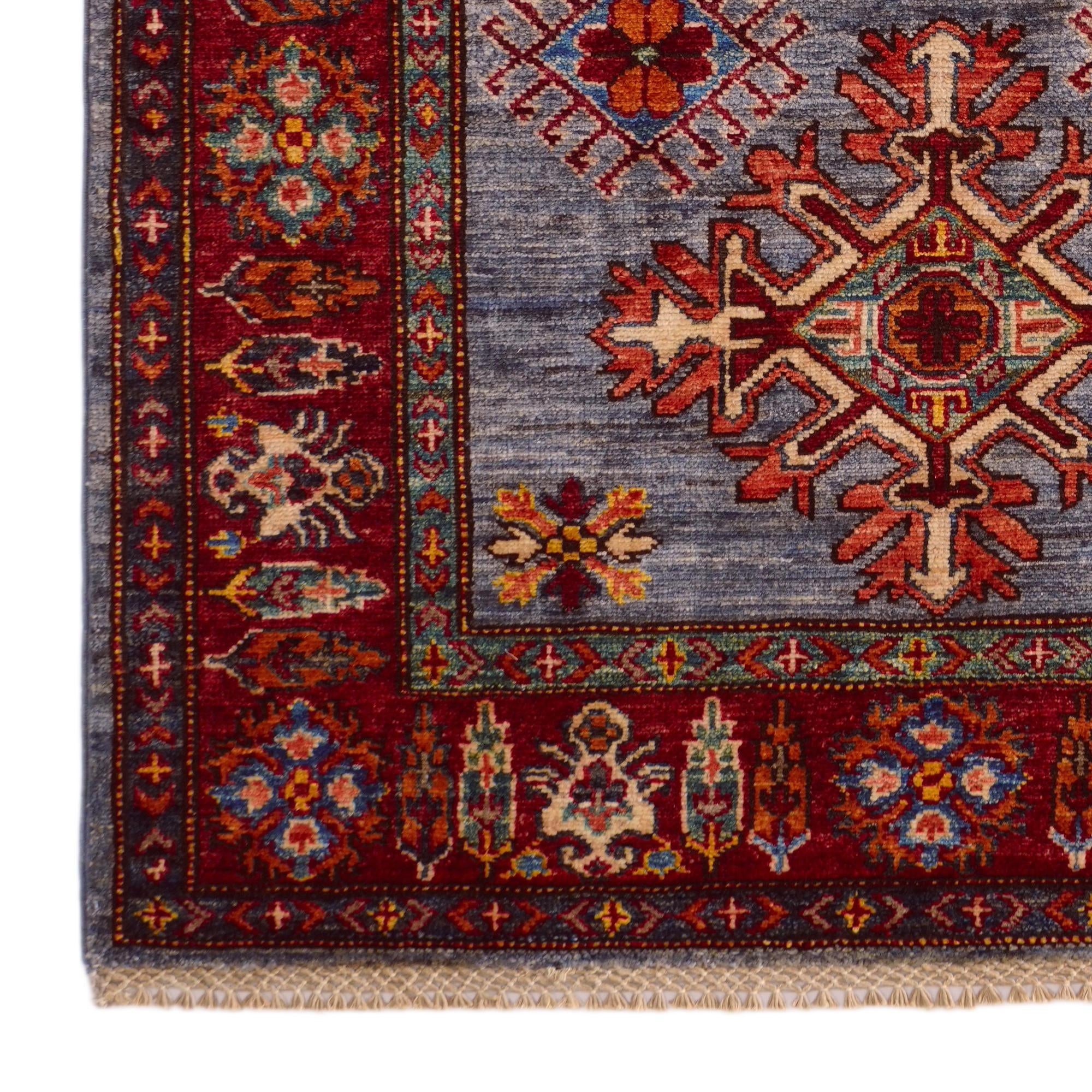 3' 4 x 4' 10 Hand Knotted Kazak Rug