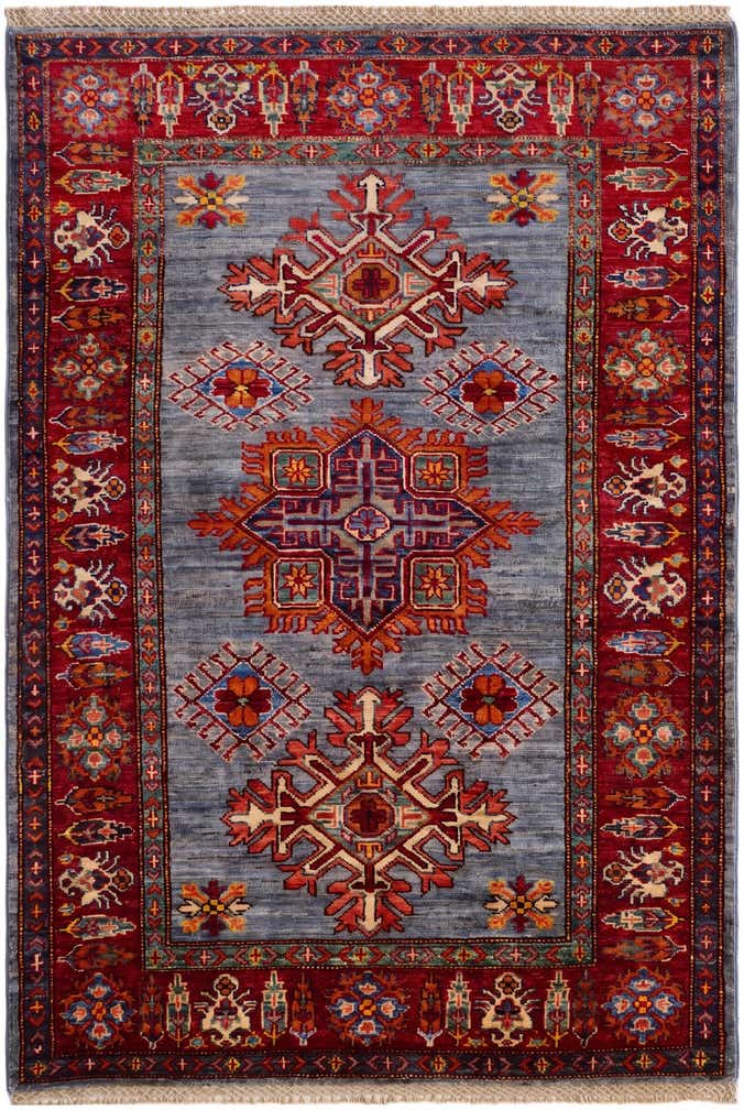 3' 4 x 4' 10 Hand Knotted Kazak Rug